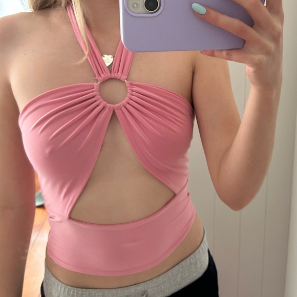 Boohoo Tops - pink boohoo halter crop top